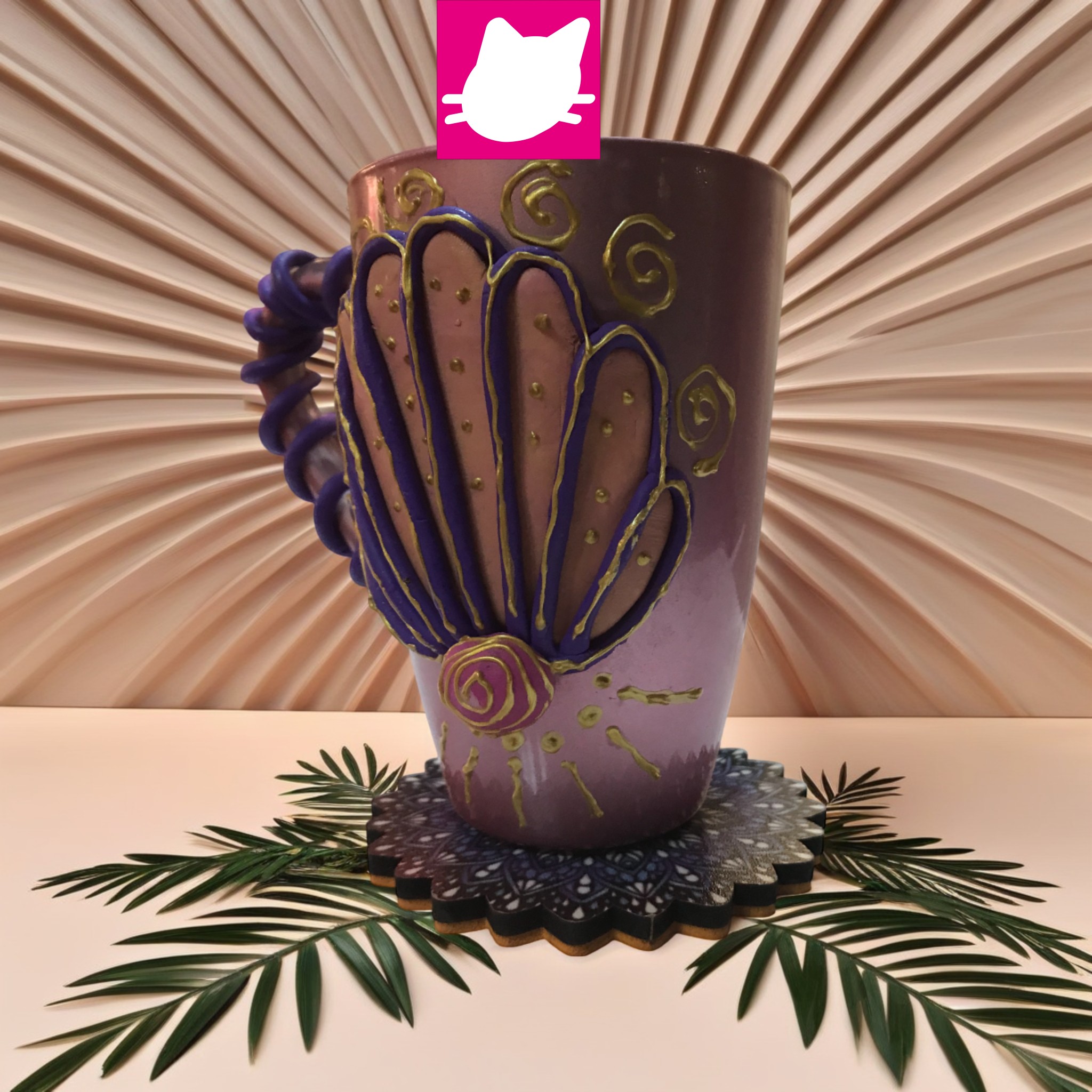 Metalik Pembe Bardak Midye Detalı Detaylı Polimer Kil Big Boy Kupa Bardak - Görsel 2
