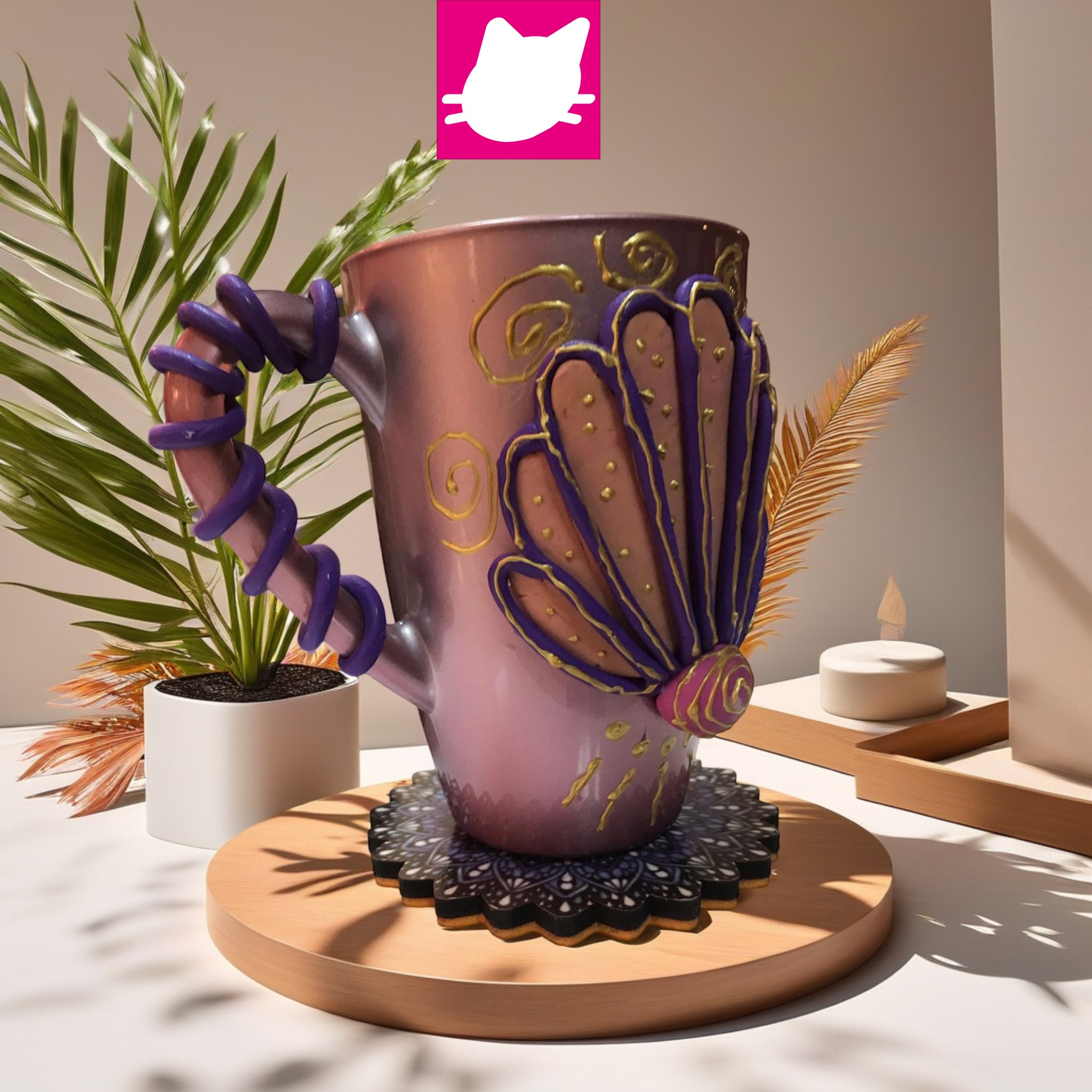 Metalik Pembe Bardak Midye Detalı Detaylı Polimer Kil Big Boy Kupa Bardak - Görsel 3