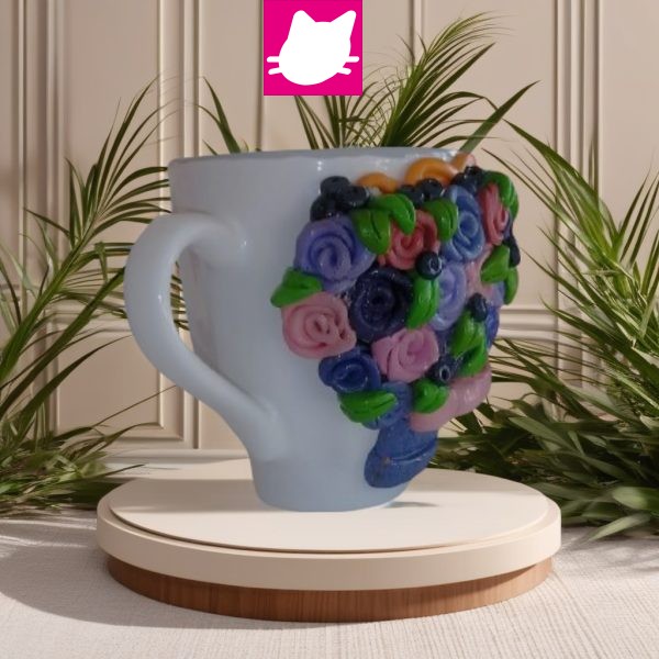 Alternative view of Vazoda Pembe Mor Gül Demeti  Polimer Kil Kupa Bardak