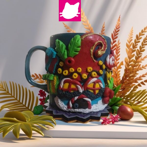 Gnome House Detaylı Etnik Polimer Kil Big Boy Kupa Bardak