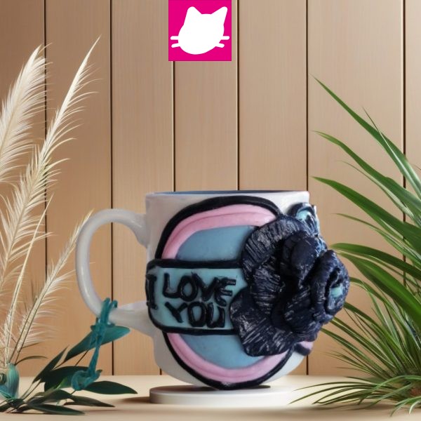 Gül Ve I Love You Yazısı Polimer Kil Kupa Bardak