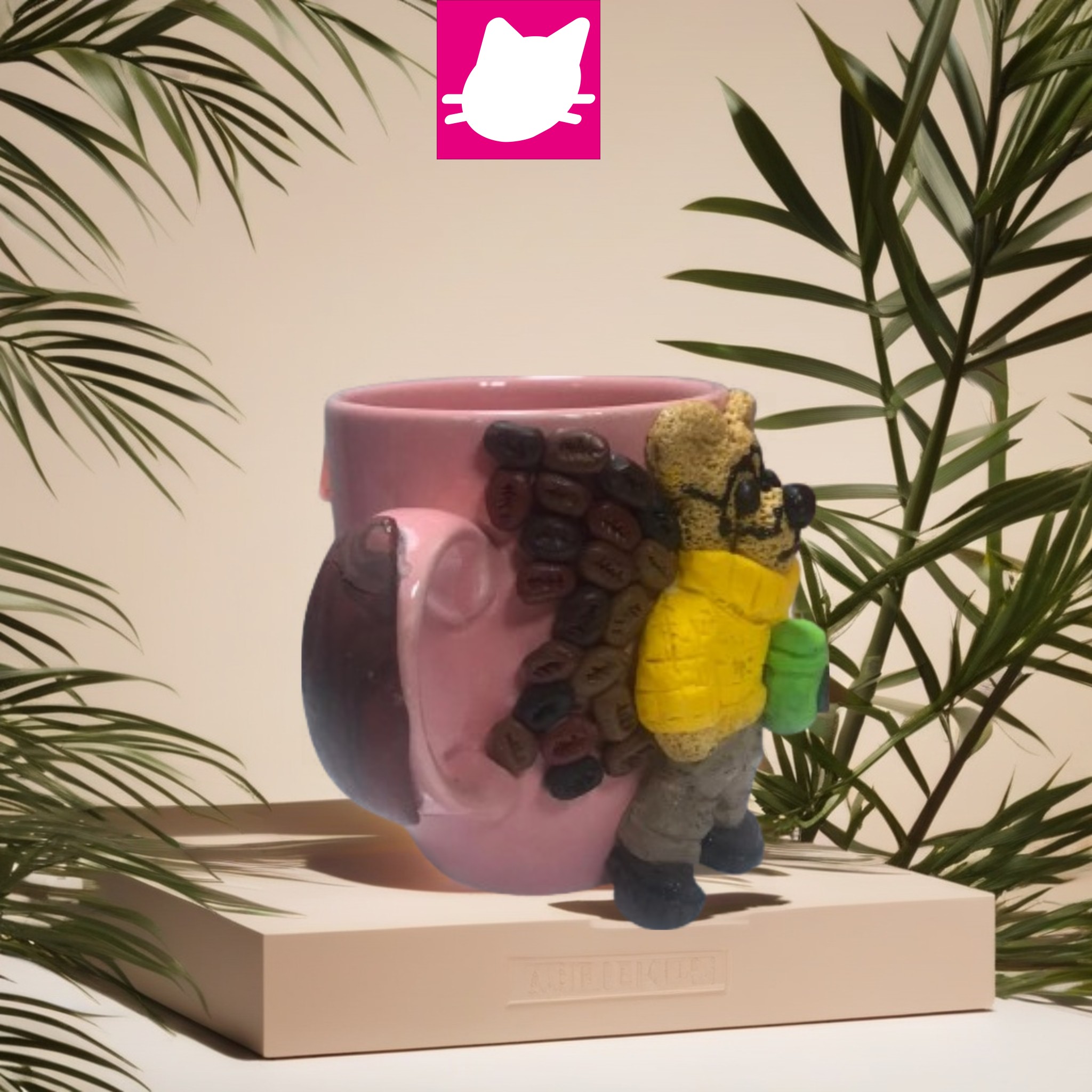 Kahve Çekirdeği Kanatlı Kahve İçen Ayı Detaylı 3D Kabartma Big Boy Kupa Bardak - Görsel 2
