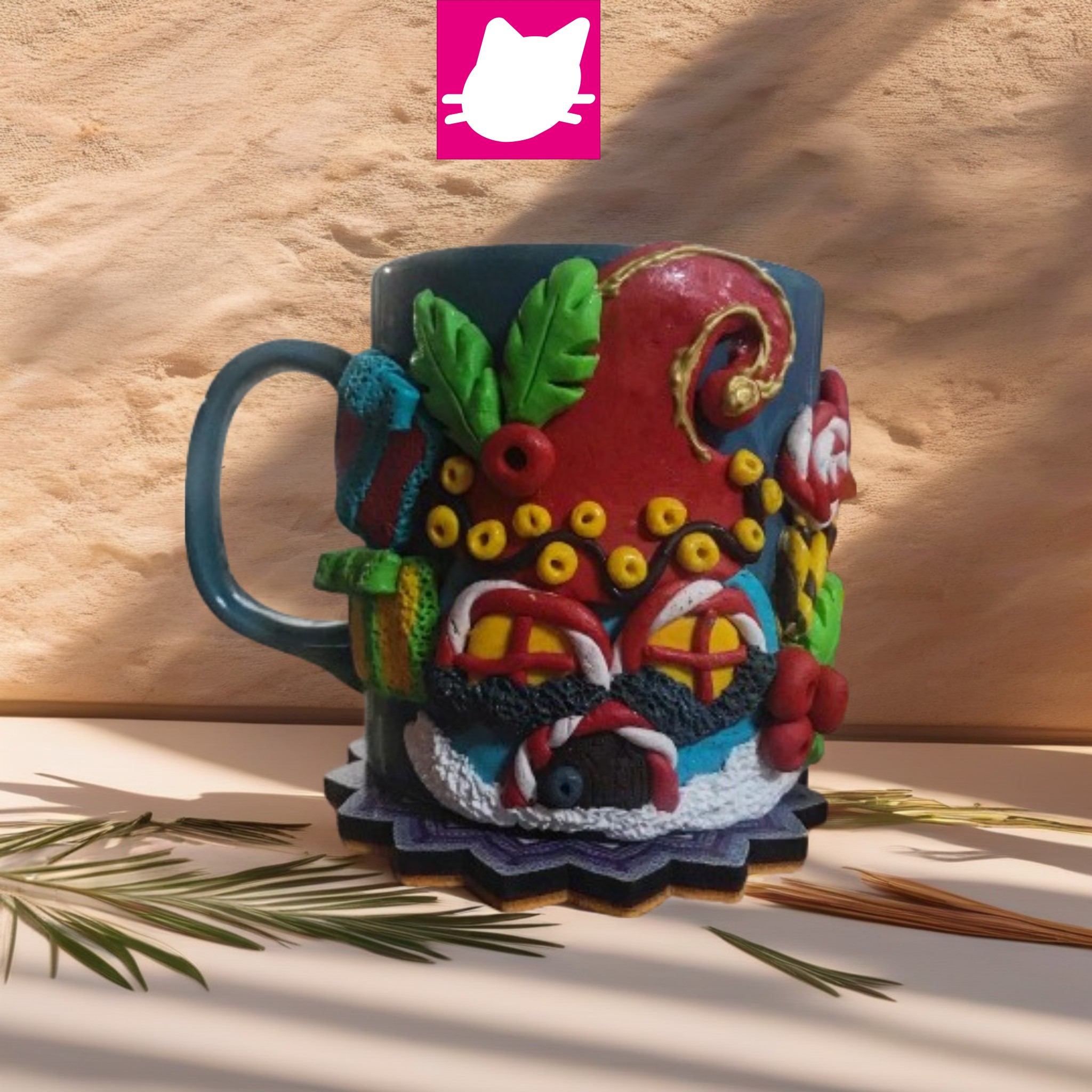 Gnome House Detaylı Etnik Polimer Kil Big Boy Kupa Bardak - Görsel 2