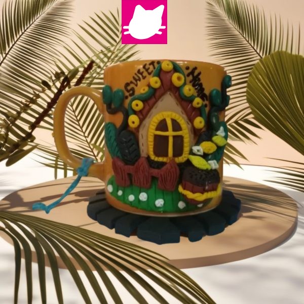 Sweet Home - Şarmasık Ev Detaylı  Polimer Kil Kupa Bardak