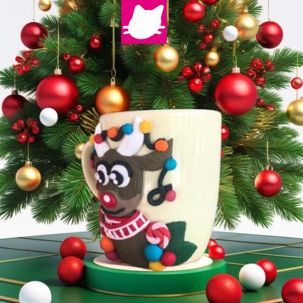 Alternative view of Yeni Yıl Noel Geyiği Polimer Kil Özel Tasarım Kupa Bardak
