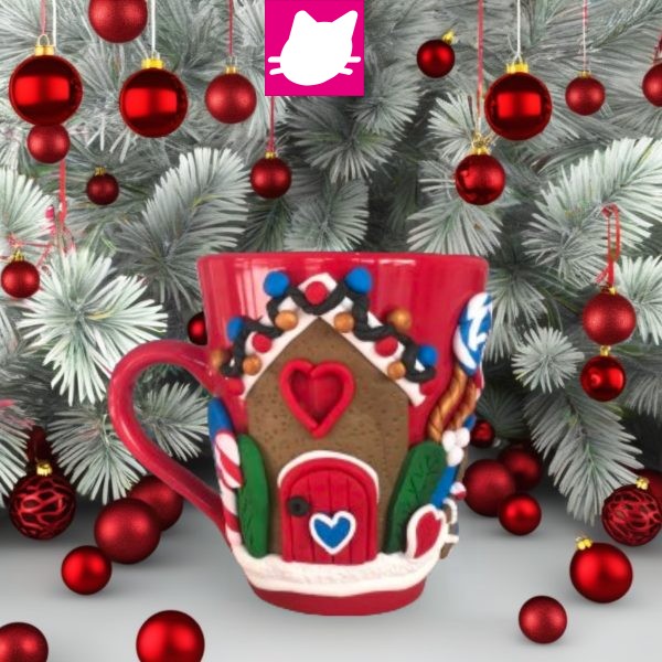 Yeni Yıl Noel Evi Polimer Kil Özel Tasarım Kupa Bardak