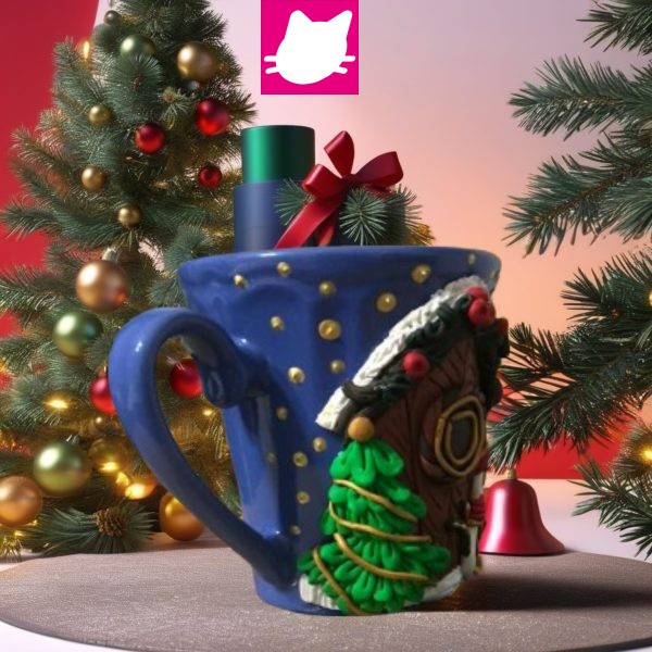 Alternative view of Yeni Yıl Noel Evi Çam Ağacı ve Kardan Adam Polimer Kil Özel Tasarım Kupa Bardak
