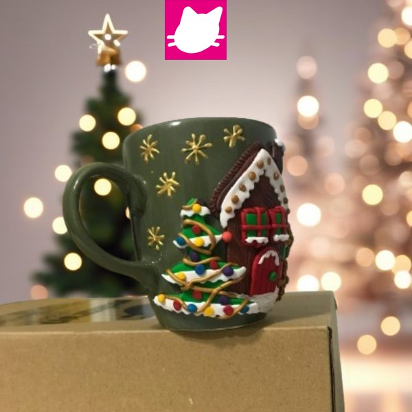 Alternative view of Yeni Yıl Noel Evi Çam Ağacı ve Hediye Kutuları  Polimer Kil Özel Tasarım Kupa Bardak