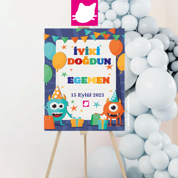 Monstrinhos Monster Konsept Doğum Günü Panosu / Karşılama Panosu Resimli 50x70 - DGNPN1005