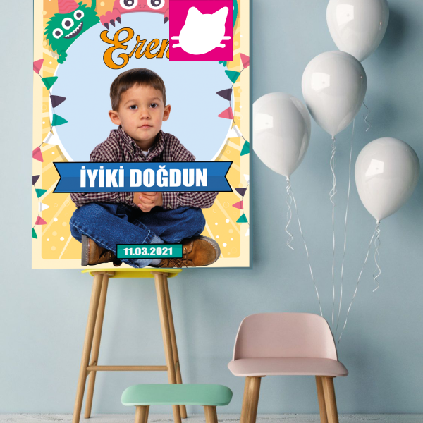 Monstrinhos Monster Konsept Doğum Günü Panosu / Karşılama Panosu Resimli 50x70 - DGNPN1016