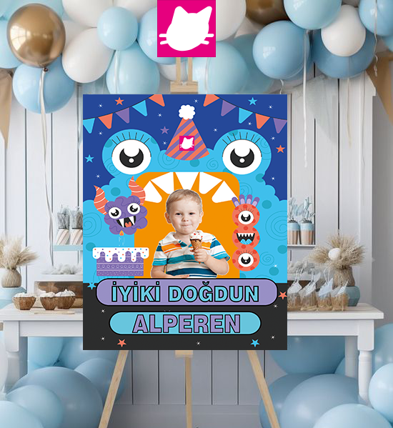 Monstrinhos Monster Konsept Doğum Günü Panosu / Karşılama Panosu Resimli 50x70 - DGNPN1027