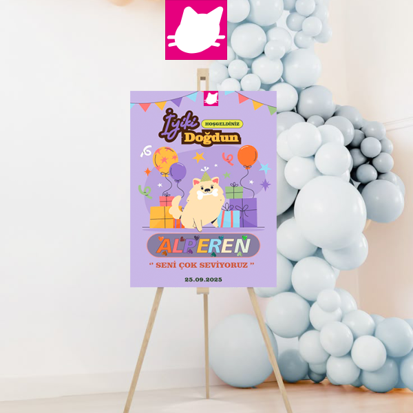 Sevimli Hayvanlar Sevimli Köpek Hediye Kutulari  Balonlar ve Pasta Doğum Günü  Konsept Temalı Doğum Günü Panosu / Karşılama Panosu 50x70 - DGNPN1056