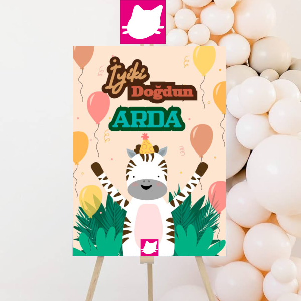 Sevimli Hayvanlar Zebra Konsepti Doğum Günü Panosu / Karşılama Panosu 50x70 - DGNPN1045