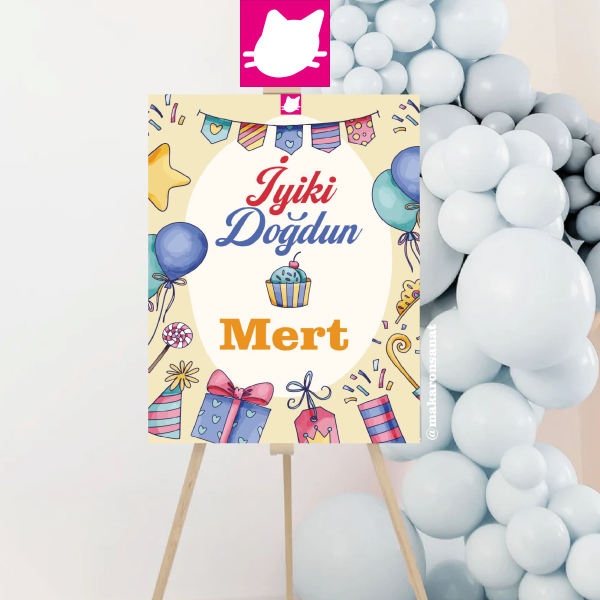 Balon -Hediye Kutu ve Paketleri ve Süsler  Doğum Günü Konsepti Temalı  Doğum Günü Panosu / Karşılama Panosu  50x70 - DGNPN1004