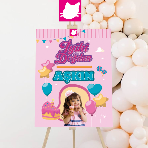 Balon - Pasta Doğum Günü Konsepti Temalı  Doğum Günü Panosu / Karşılama Panosu  50x70 - DGNPN1039