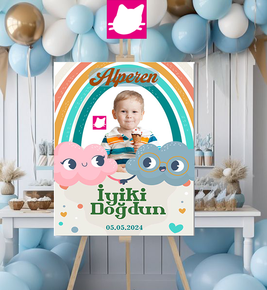 Bulut-Gokkusagı Doğum Günü Panosu / Karşılama Panosu  50x70 - DGNPN1040
