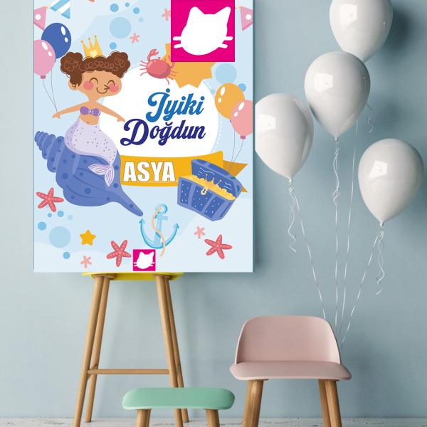 Deniz Kizi ve Deniz Konsepti Temalı Doğum Günü Panosu / Karşılama Panosu  50x70 - DGNPN1013