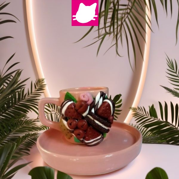 Alternative view of Kiraz Vişne  Çilek Makaron Çikolata Detaylı Polimer Kil Pembe Kahve Fincani