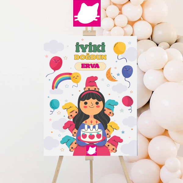 Pamuk Prenses ve Yedi Cüceler  Doğum Günü Panosu / Karşılama Panosu  50x70 - DGNPN1050