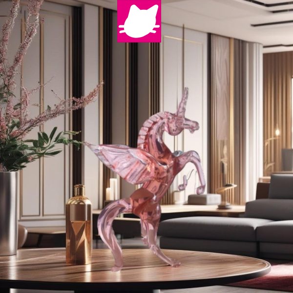 Pembe Kanatlı Pegasus Figürü El Yapımı Cam Biblo
