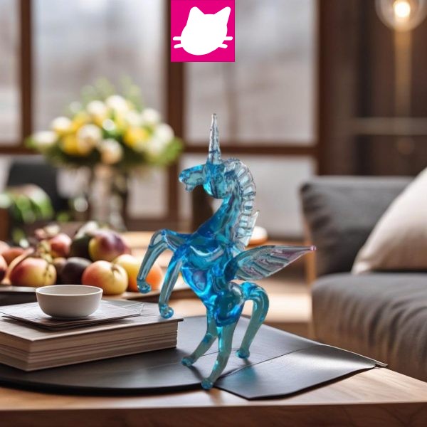 Mavi Kanatlı Pegasus Figürü El Yapımı Cam Biblo
