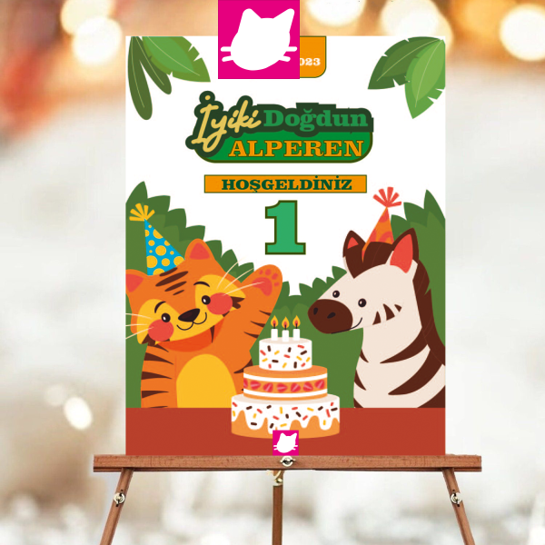 Amazon - Safari Şirin Aslan ve Zebra Konsept Doğum Günü Panosu / Karşılama Panosu  50x70 - DGNPN1062