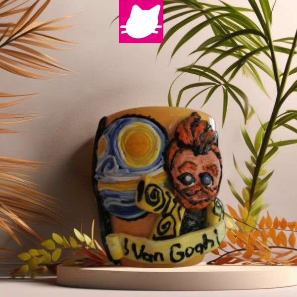 Ressam Vincent Van Gogh Detaylı Polimer Kil Big Boy Kupa Bardak