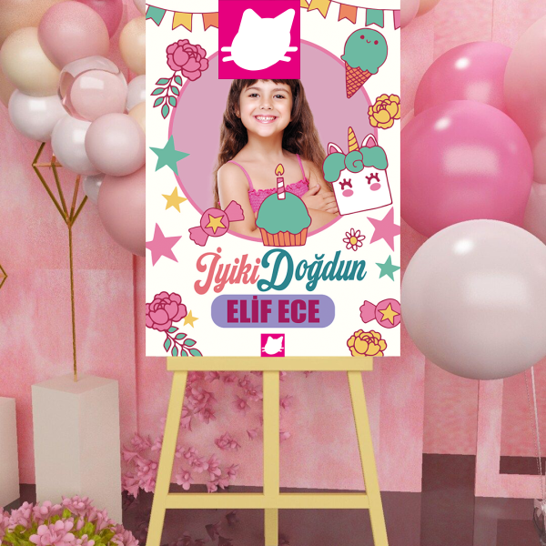 Unicorn Kanatlı At Konsept Doğum Günü Panosu / Karşılama Panosu  50x70 - DGNPN1022