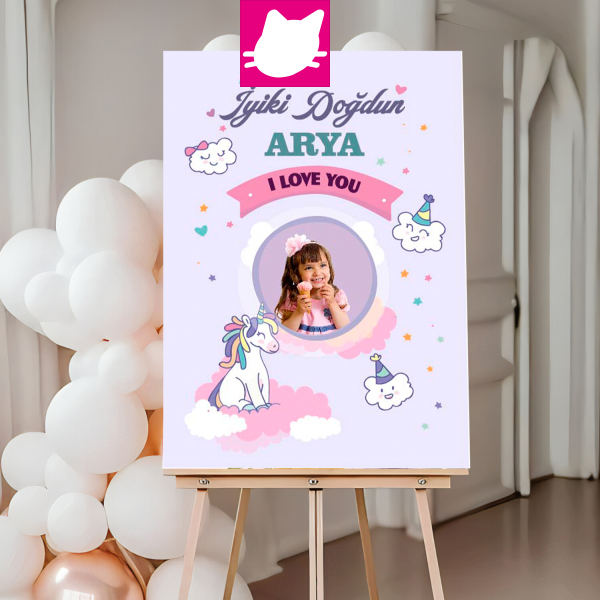 Unicorn Kanatlı At Konsept Doğum Günü Panosu / Karşılama Panosu  50x70 - DGNPN1033