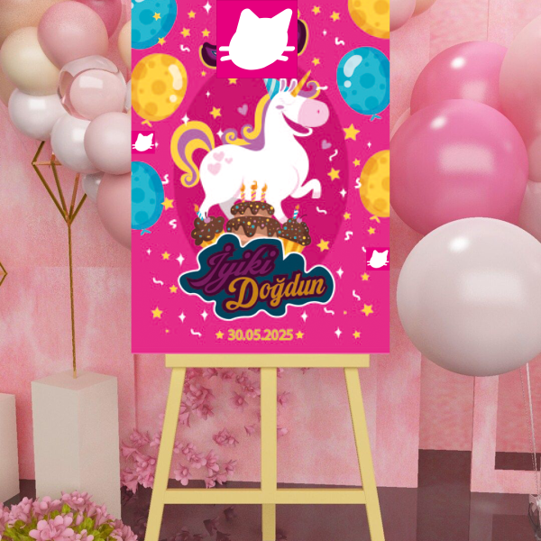 Unicorn Kanatlı At Konsept Doğum Günü Panosu / Karşılama Panosu  50x70 - DGNPN1055