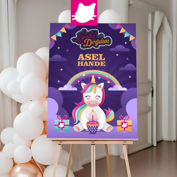 Unicorn Kanatlı At Konsept Doğum Günü Panosu / Karşılama Panosu  50x70 - DGNPN1064