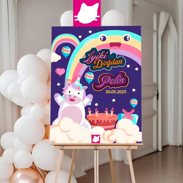 Unicorn Kanatlı At Konsept Doğum Günü Panosu / Karşılama Panosu  50x70 - DGNPN1072
