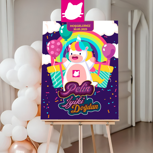 Unicorn Kanatlı At Konsept Doğum Günü Panosu / Karşılama Panosu  50x70 - DGNPN1073