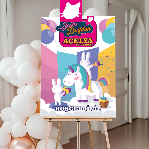 Unicorn Kanatlı At Konsept Doğum Günü Panosu / Karşılama Panosu  50x70 - DGNPN1074
