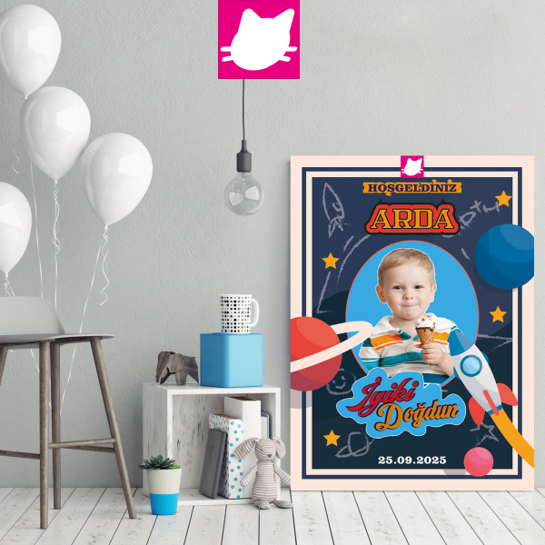 Uzay ve Gezegenler  Doğum Günü Panosu / Karşılama Panosu  50x70 - DGNPN1061
