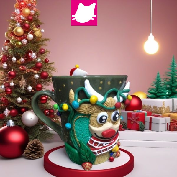 Alternative view of Sevimli Yeni Yıl Noel Geyiği Led Işıklı Polimer Kil Özel Tasarım Kupa Bardak