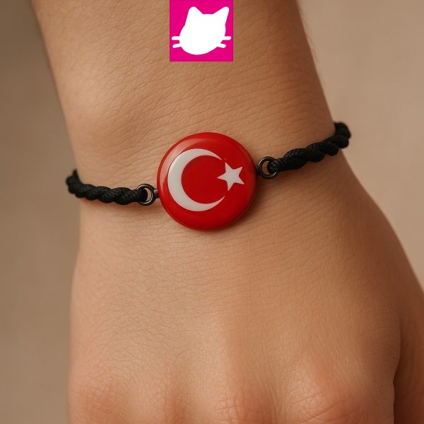 Türk Bayrağı Gerçek Cam Burgu Bileklik