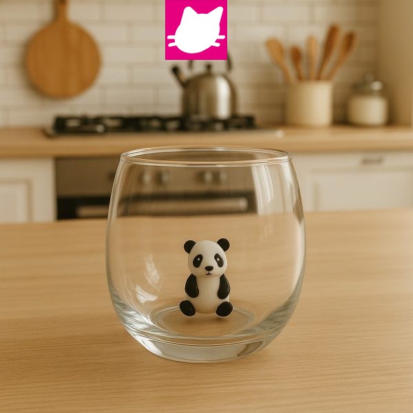 Siyah Beyaz Panda Figürlü Cam Bardak