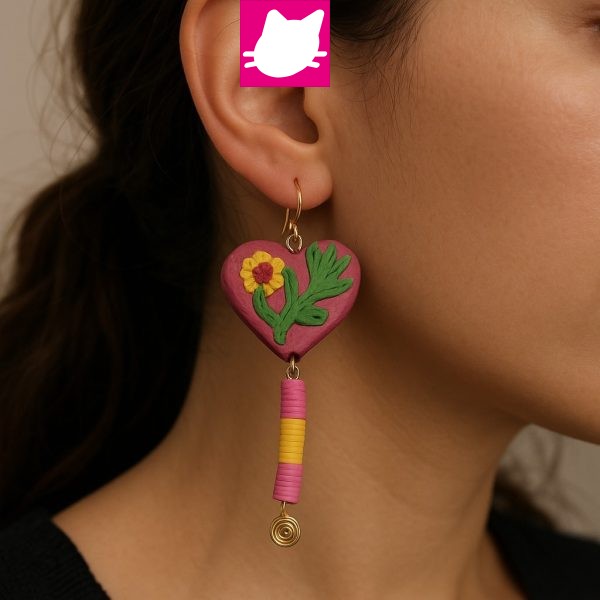 Pembe Kalp Fimo Boncuk Polimer Kil Küpe