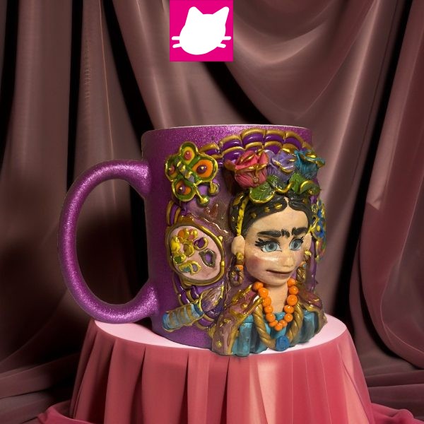 Alternative view of Ressam Frida Kahlo Detaylı Polimer Kil Kupa Bardak