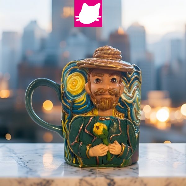 Ressam Vincent Van Gogh Detaylı Polimer Kil Kupa Bardak