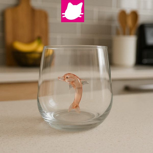 Alternative view of Pembe Yunus Balığı Figürlü Cam Bardak