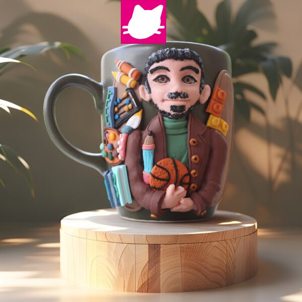 KİŞİYE ÖZEL EL YAPIMI, ÖĞRETMEN HEDİYESİ, 3D KABARTMA ESMER ERKEK ÖĞRETMEN KUPA BARDAK